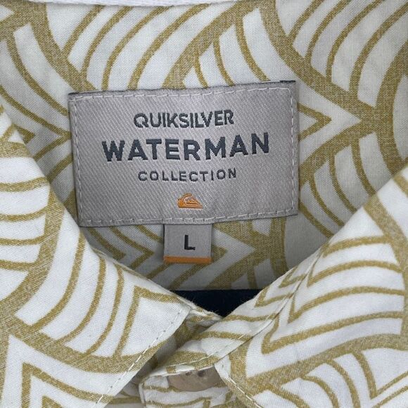 Quiksilver Men's Yellow Abstract Print Short-Sleeve Button-Down Shirt Size L - Picture 3 of 6